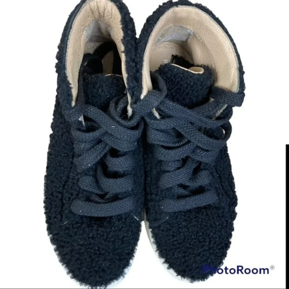 Helmut Lang Black Shearling Stitched High-Top Sneakers Size It 38.5 US 8.5 - Picture 2 of 8